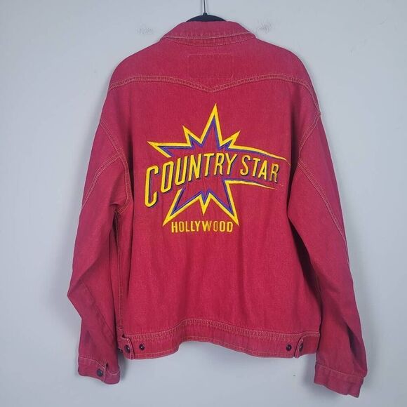 Vintage Tony Nowak Mens Country Star Hollywood Denim Jacket Red Medium Retro - Picture 2 of 6